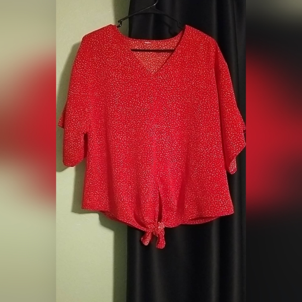 VIIshow Women's Short Sleeve Tie Front Casual Chiffon Blouse.